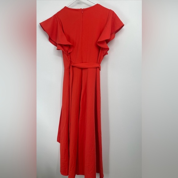 DKNY Size 8 Faux-Wrap V-Neck Flutter-Sleeve Red Dress - Picture 6 of 6